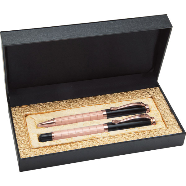 Özel Kutulu Pembe Renk Roller Ve Tükenmez Kalem Seti