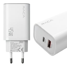 Raca U201 GaN 45 Watt (Type-C PD + USB QC) Yüksek Detaylı Hızlı Şarj Adaptörü - Beyaz