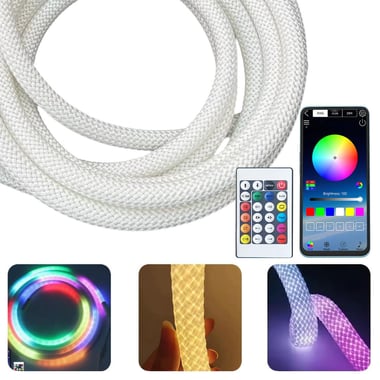PowerMaster PM-26417 Animasyonlu Bluetooth Neon RGB Kumaş Örgülü Hortum Led 5 Metre 201 Modlu