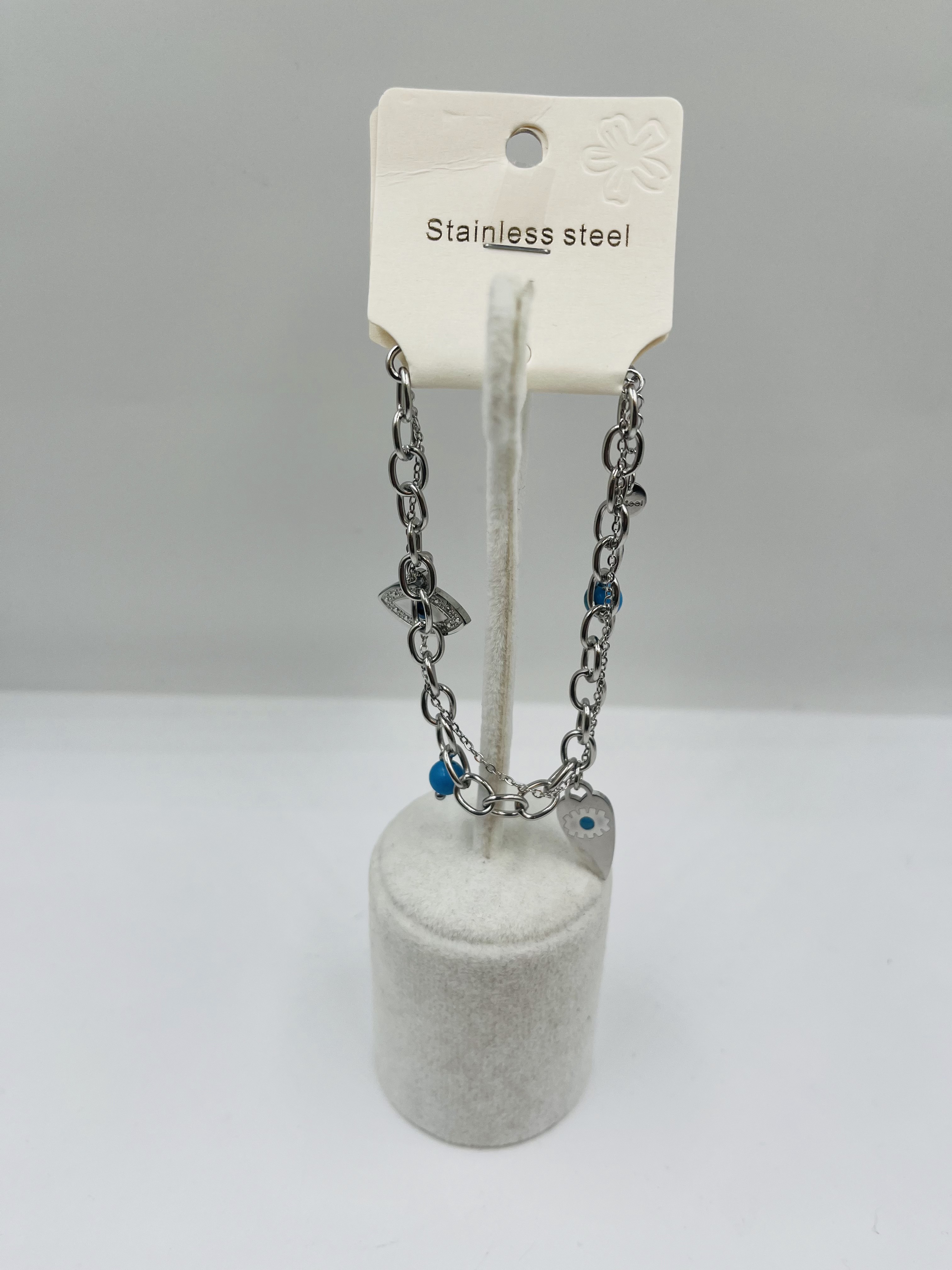 Nazar Boncuklu Sallantılı Gümüş Bileklik