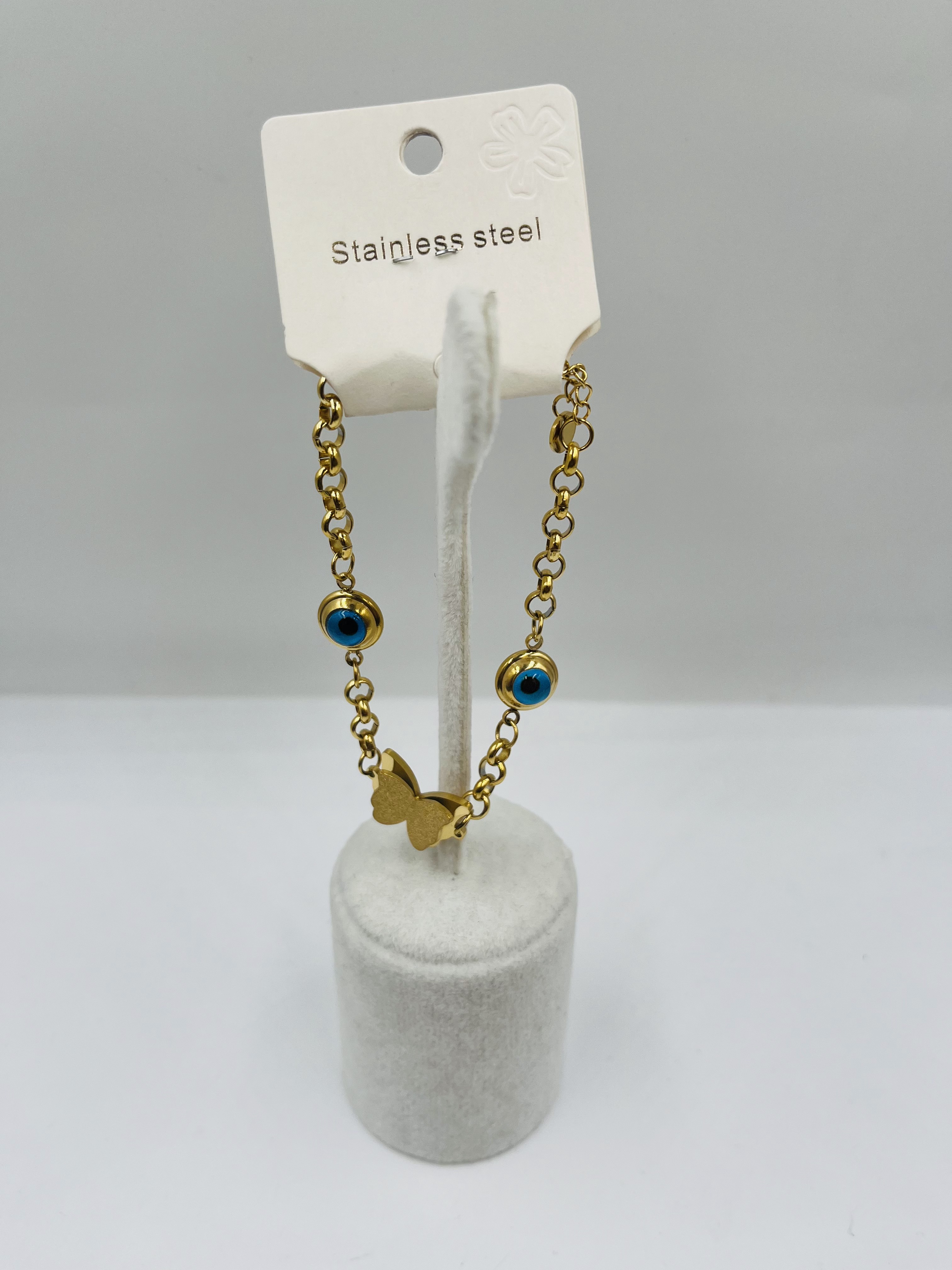 Simli Kelebek Figürlü Nazar Boncuklu Bileklik