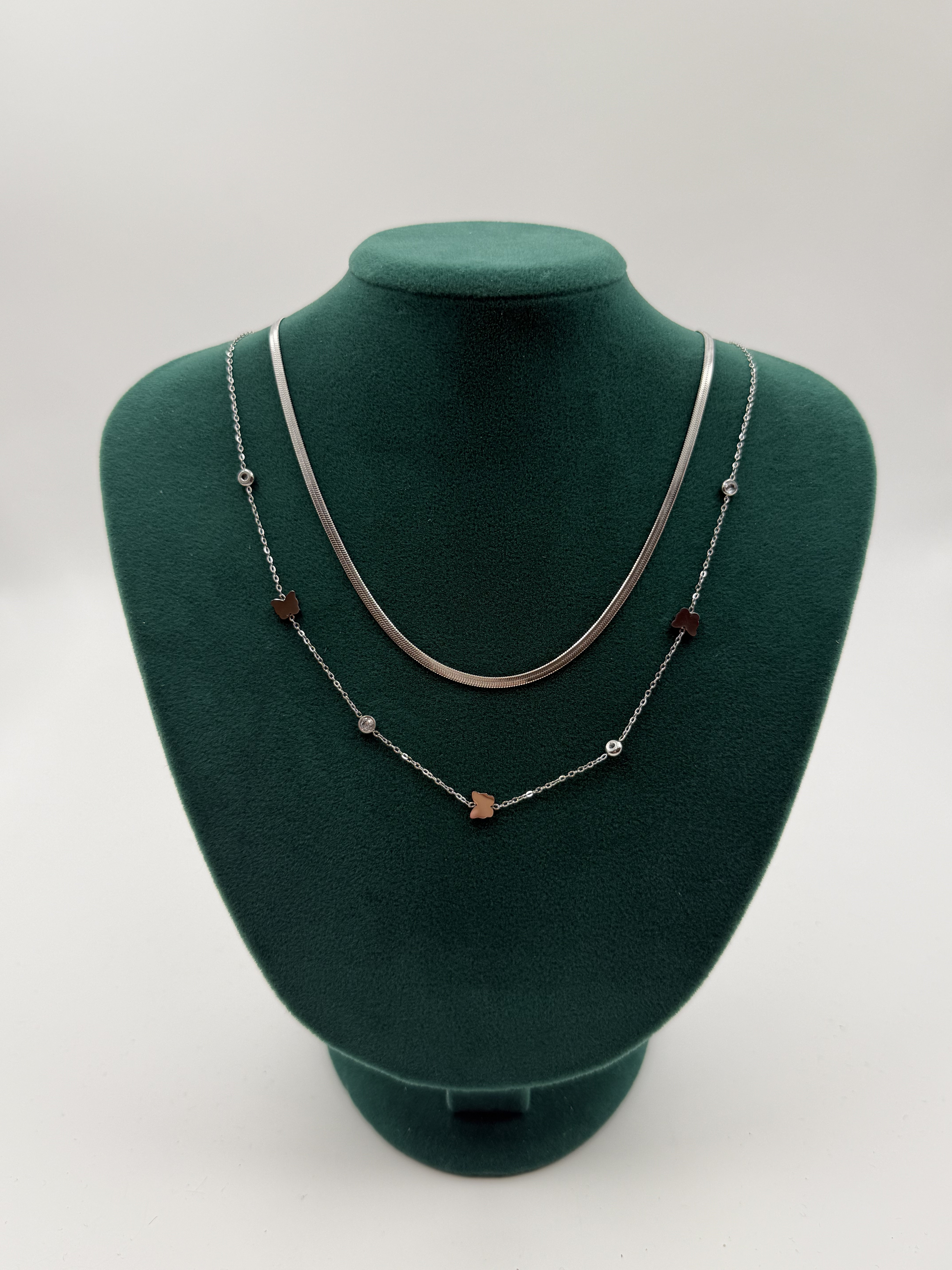 Kelebek Model İtalyan Zincir İkili Kolye