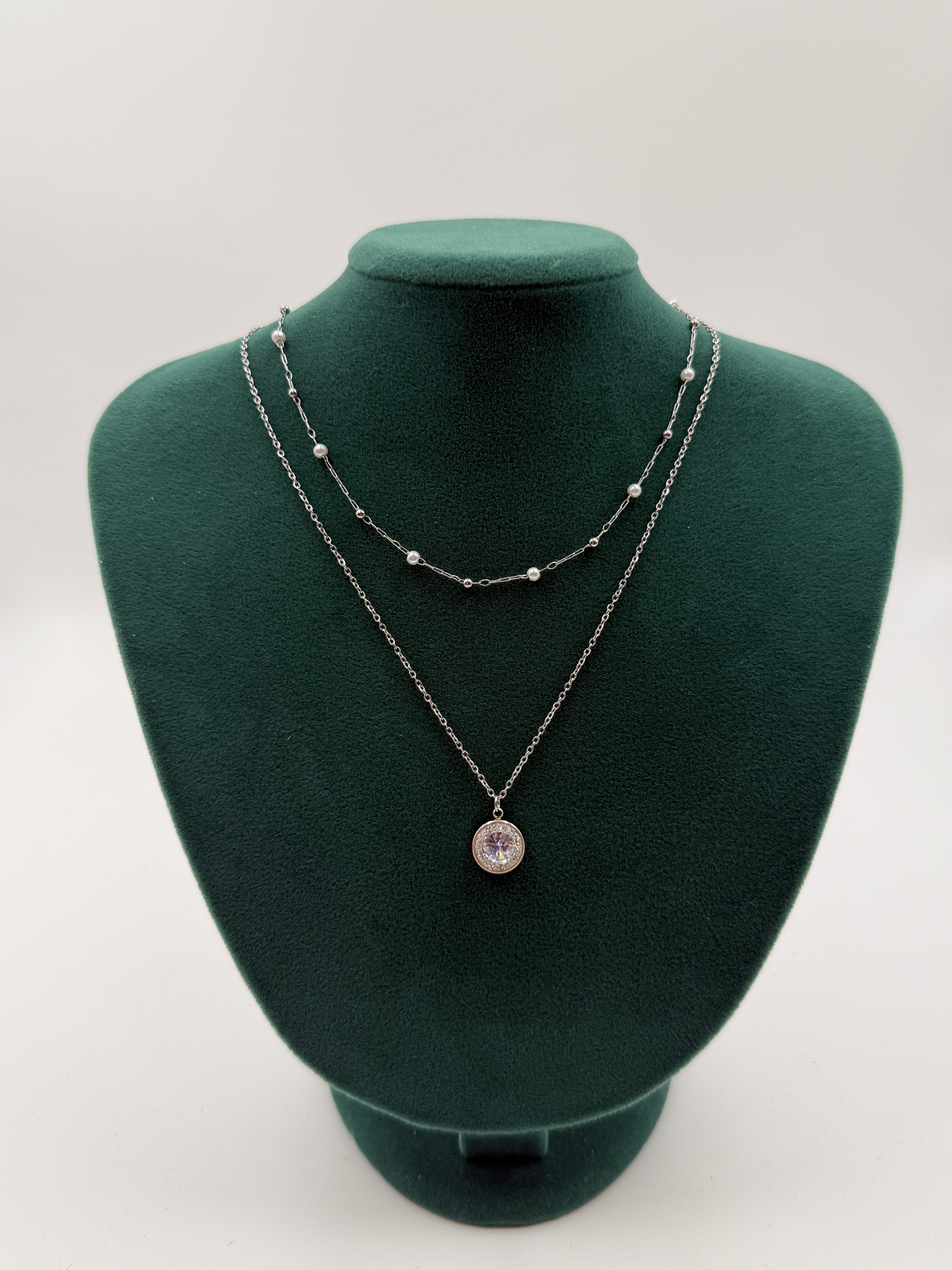 İnci Detaylı İkili Zincir Kolye KLY054