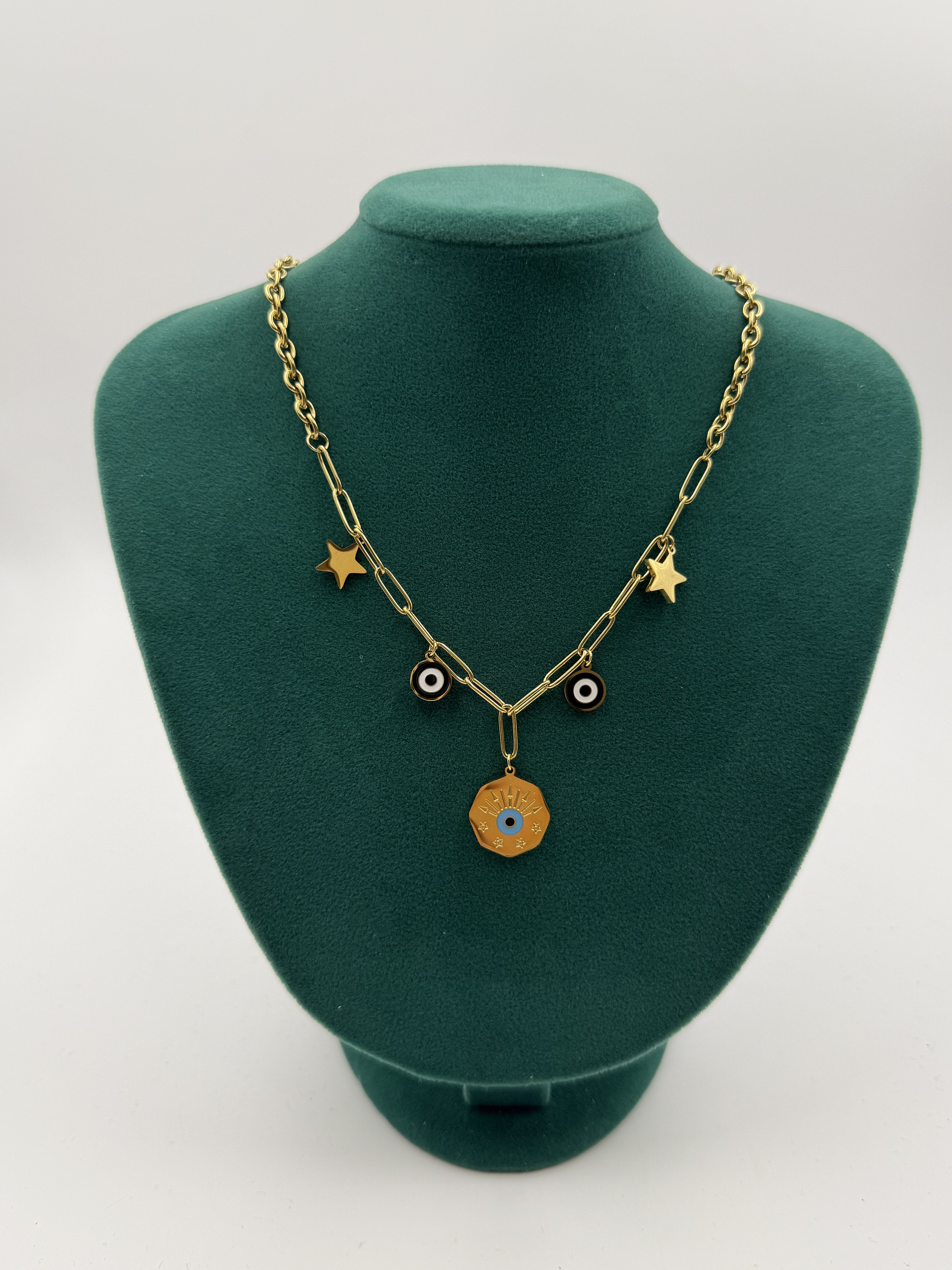 Yıldız Ve Nazar Boncuğu Ucu Gözlü Kolye