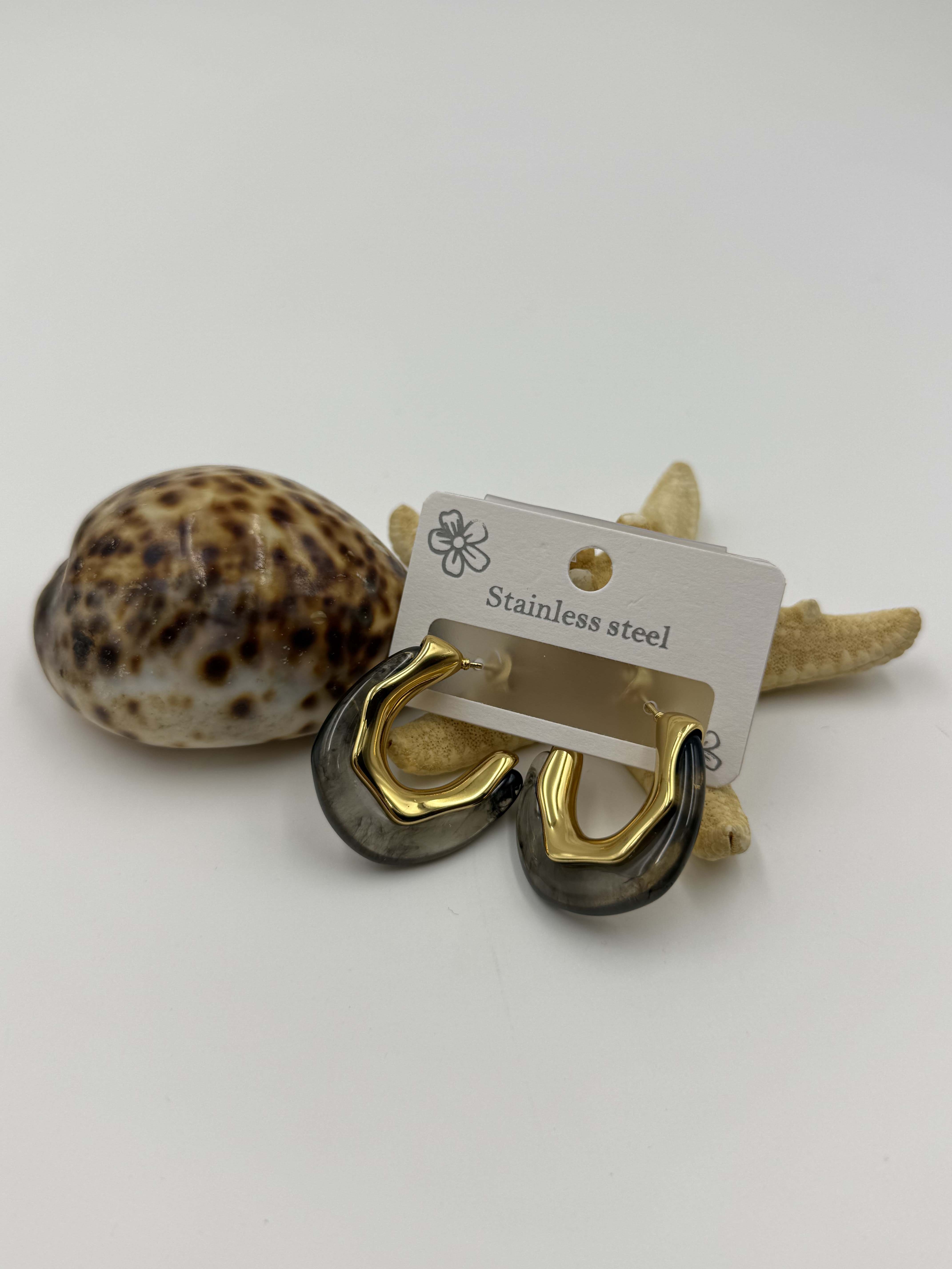 Mermer Desenli Gold Detay Küpe KP08