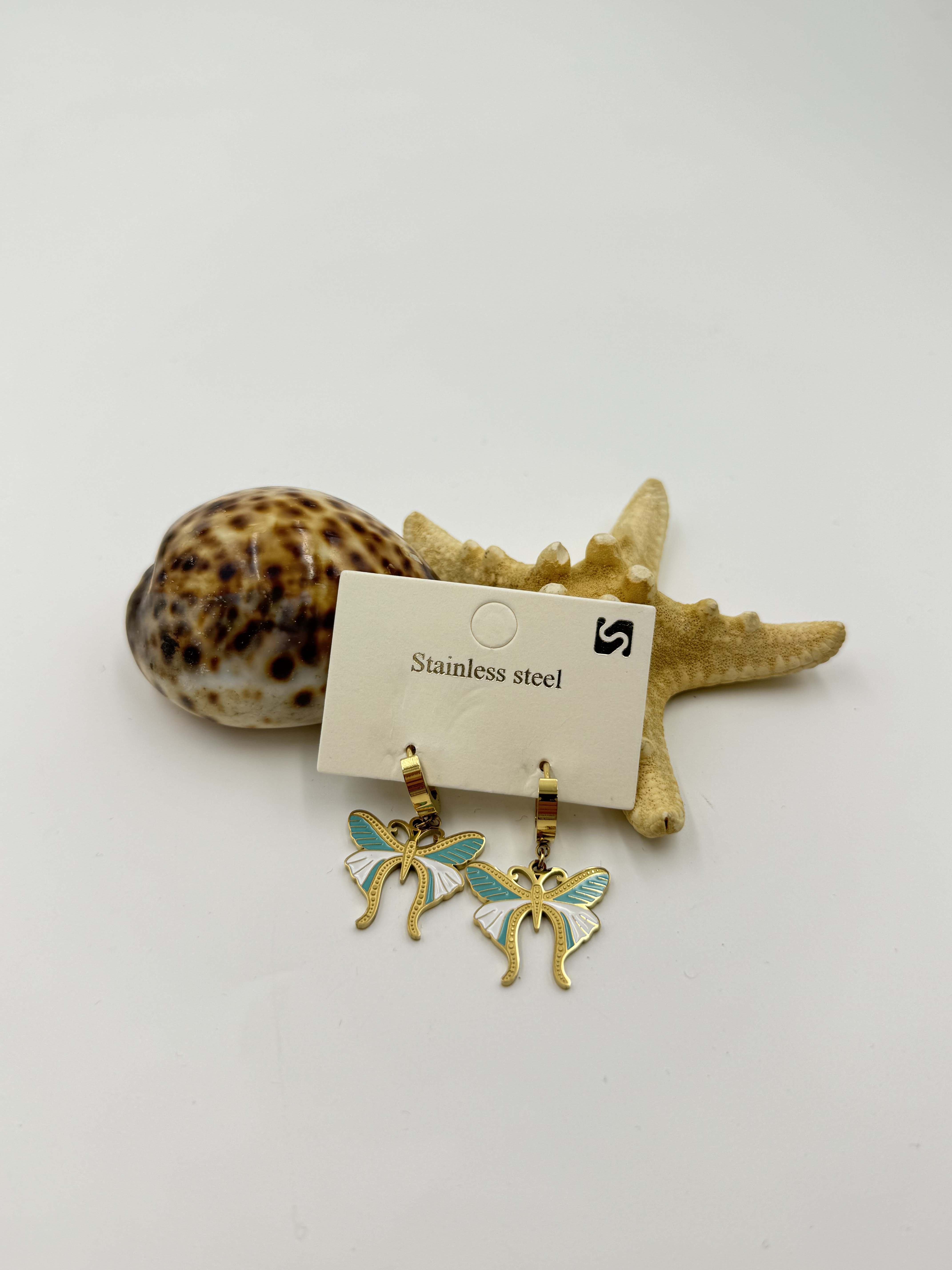 Mavi Kelebek Model Sallantılı Küpe