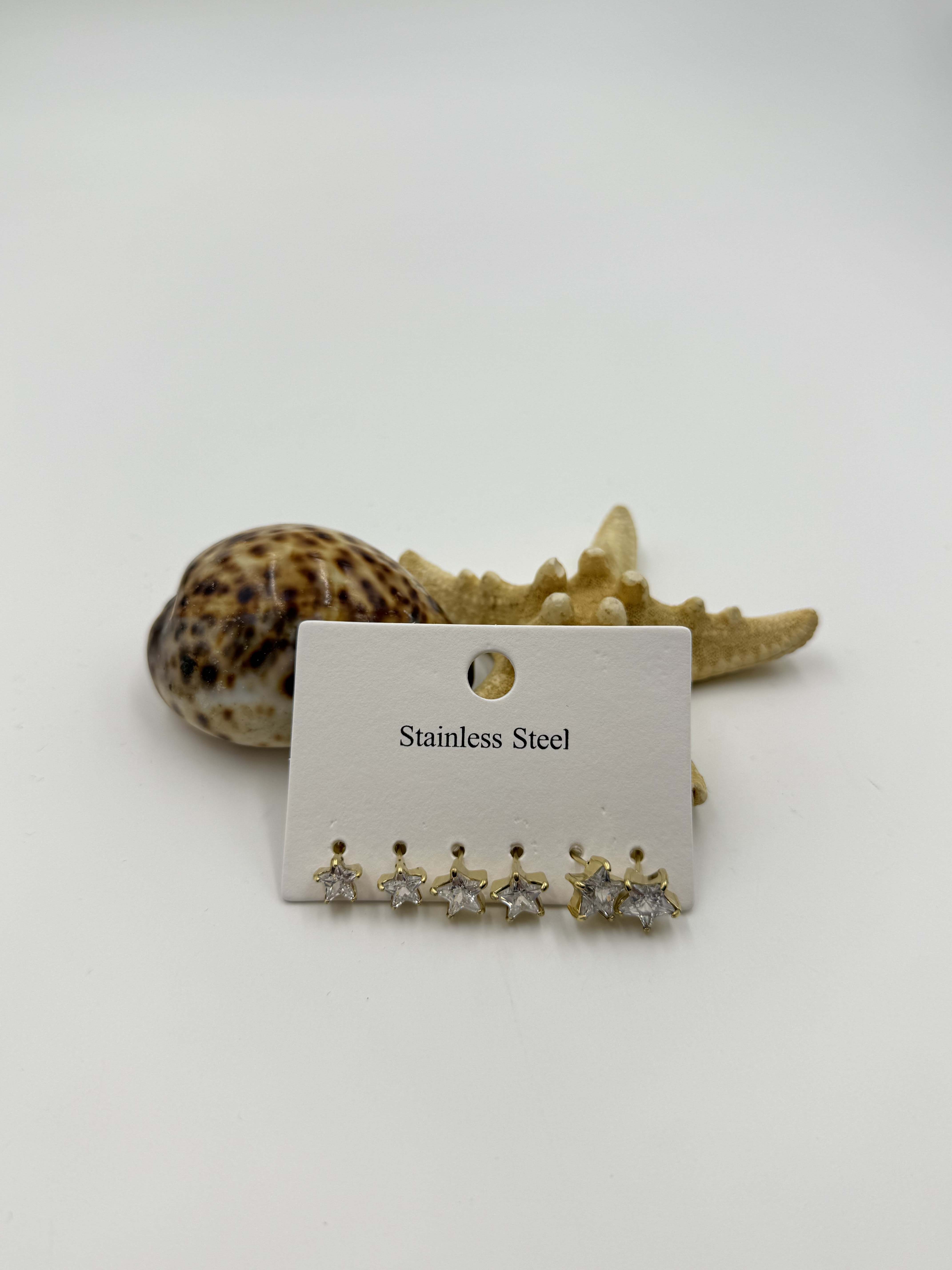 Taşlı Yıldız Model Küpe Seti