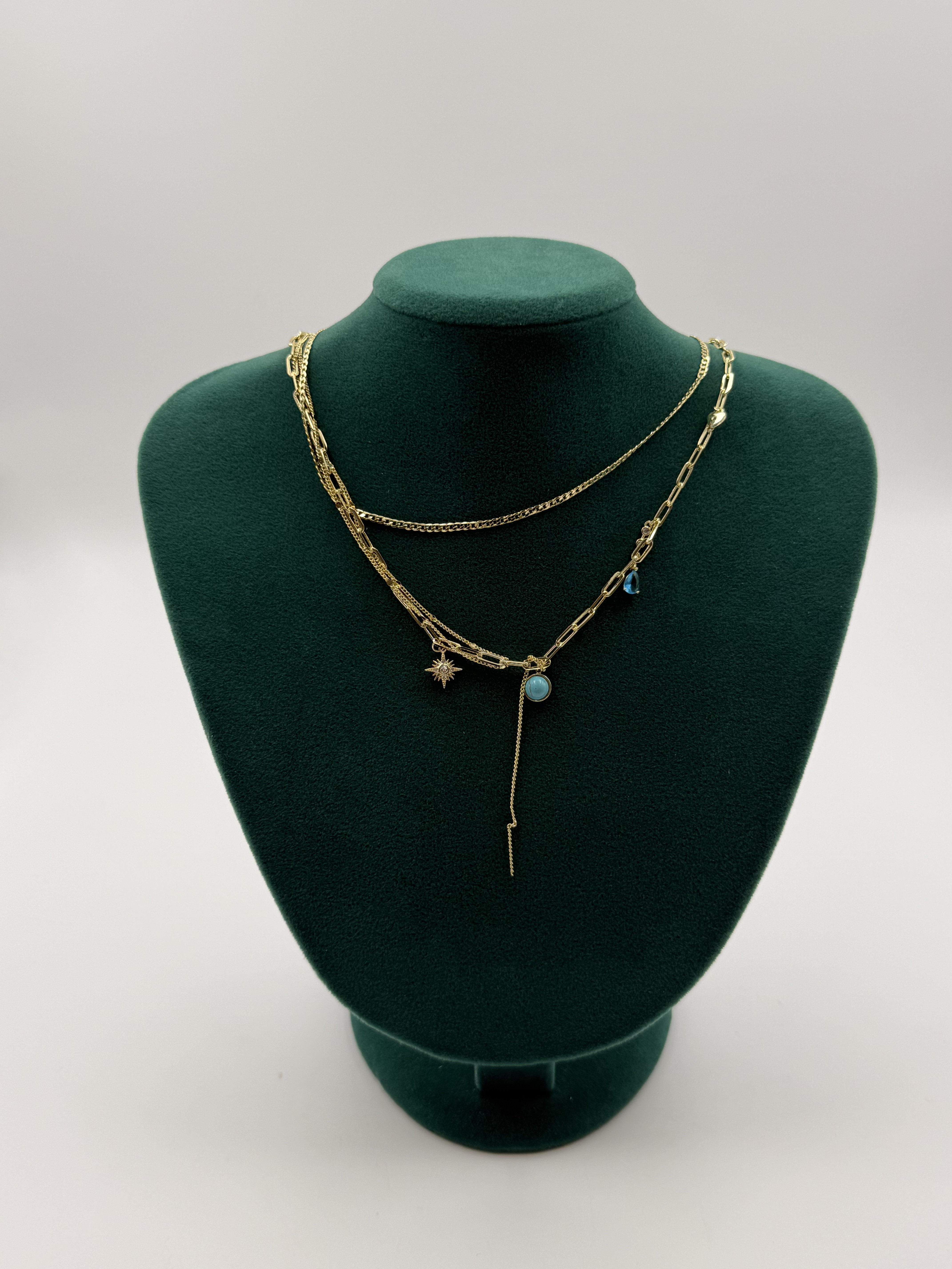 Mavi Boncuk Detaylı Zincir Kolye Seti