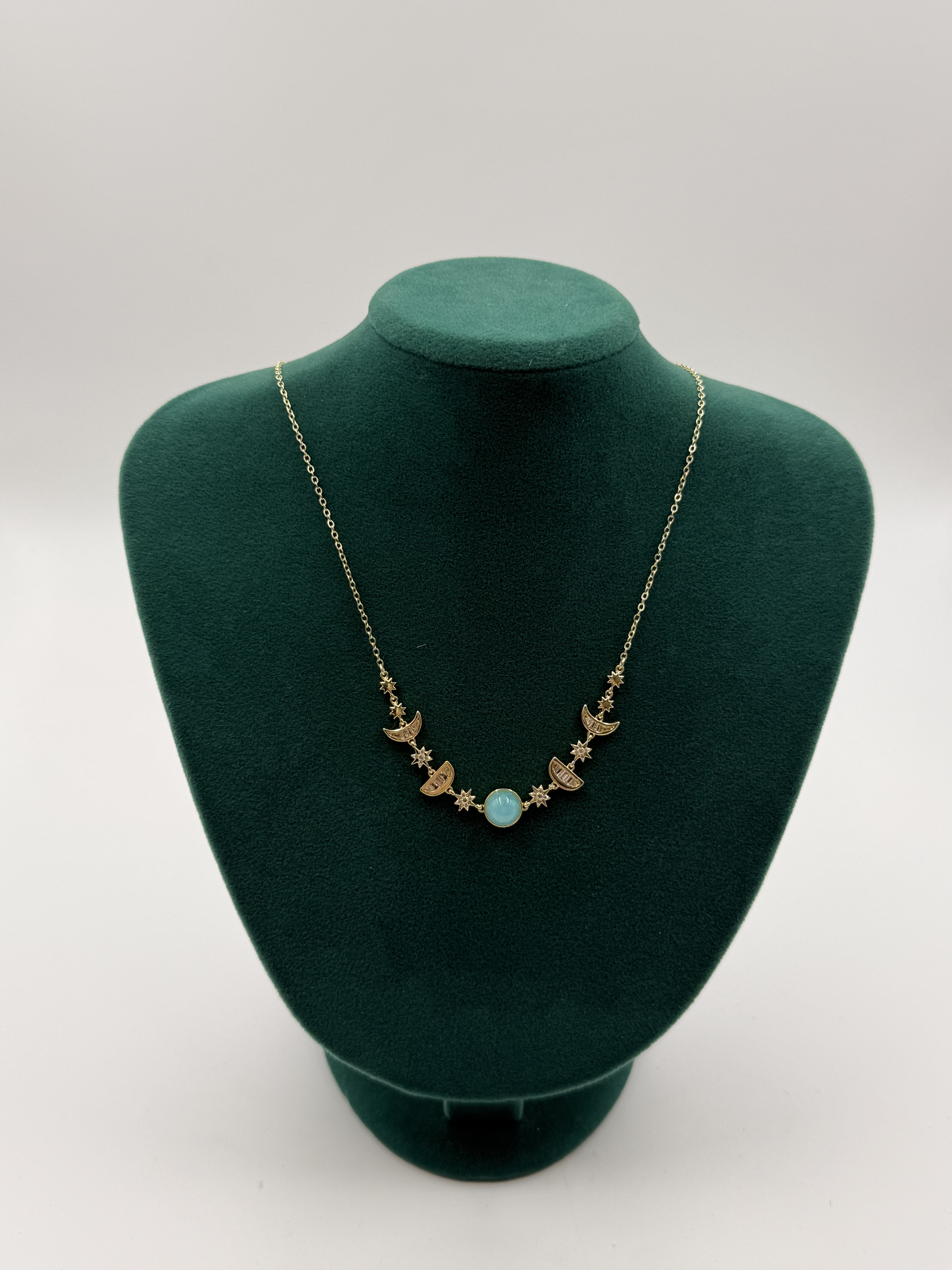 Taşlı Sıralı Mavi Boncuk Detay Kolye